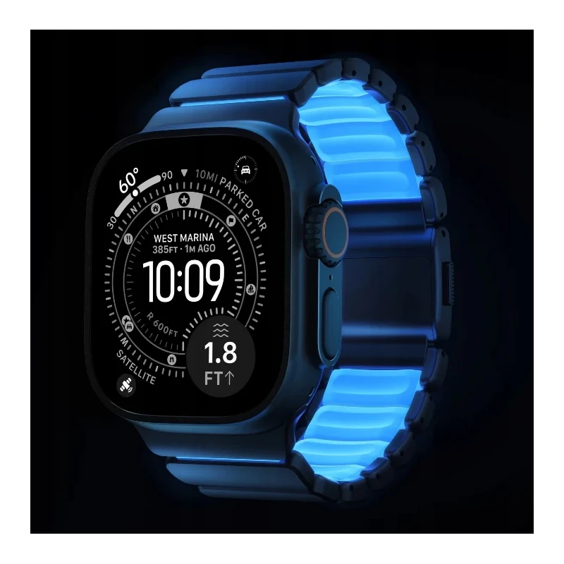 NOMAD Stratos Band - tytanowa bransoleta do Apple Watch 49mm z FKM (black titanium, icy blue glow FKM)