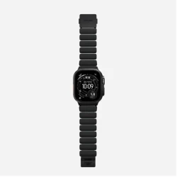 NOMAD elegancka mocna tytanowa bransoleta Apple Watch, Ultra, SE (black titanium, icy blue glow FKM)