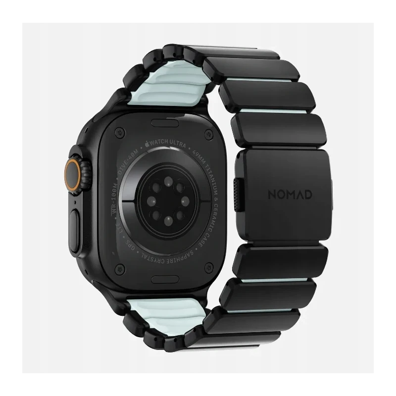 NOMAD Stratos Band - tytanowa bransoleta do Apple Watch 49mm z FKM (black titanium, icy blue glow FKM)
