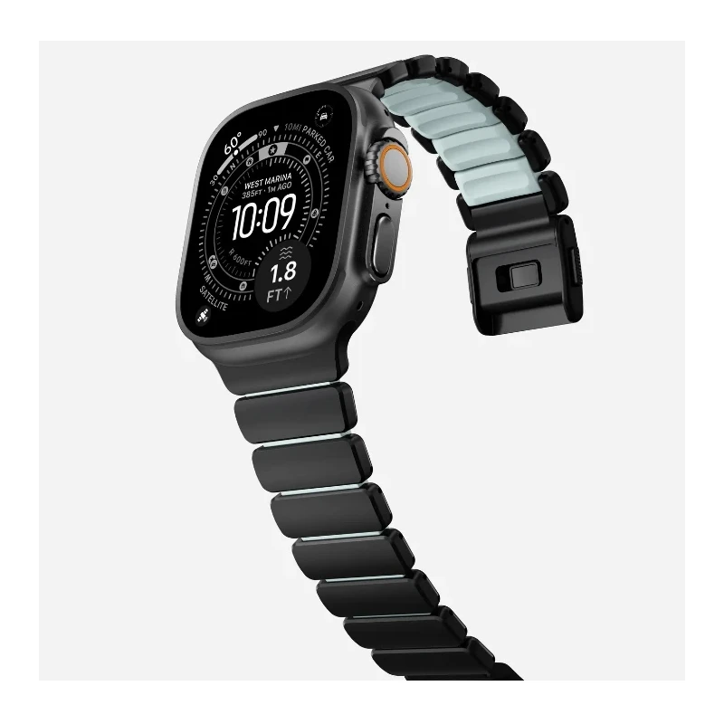 NOMAD Stratos Band - tytanowa bransoleta do Apple Watch 49mm z FKM (black titanium, icy blue glow FKM)