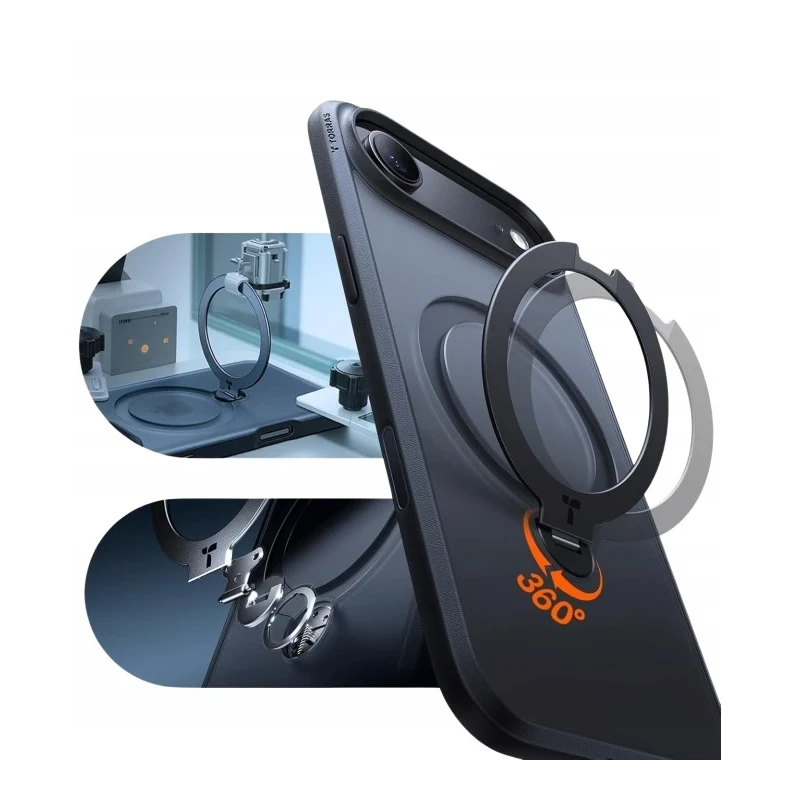 TORRAS Ostand Spin mocne stylowe etui iPhone 17 Air MagSafe podstawka 360° (black)