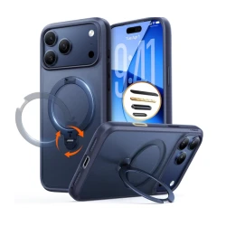 TORRAS Ostand Spin mocne stylowe etui iPhone 17 Pro MagSafe podstawka 360° (midnight blue)