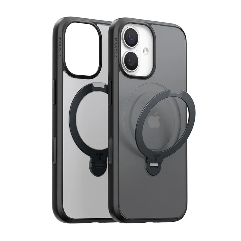 TORRAS Ostand Spin mocne stylowe etui iPhone 17 MagSafe podstawka 360° (black)
