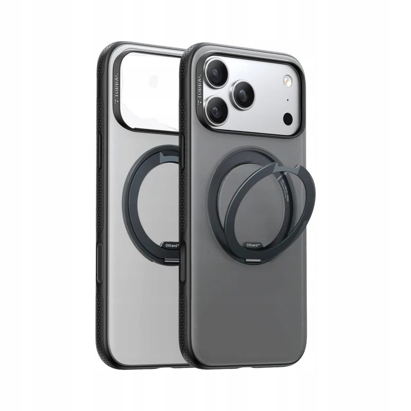 TORRAS Ostand Spin mocne stylowe etui iPhone 17 MagSafe podstawka 360° (black)