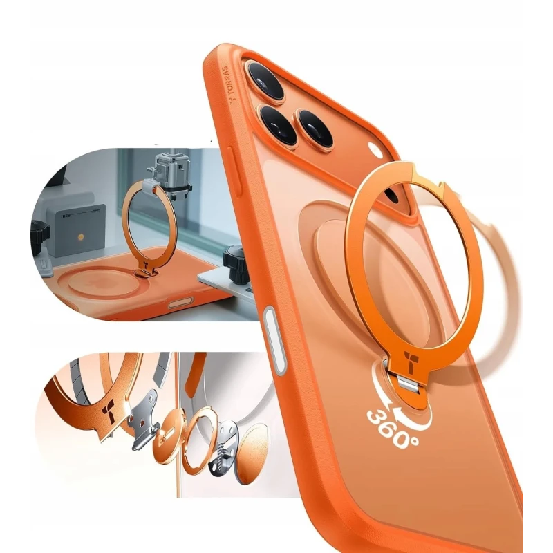 TORRAS Ostand Spin - etui do iPhone 17 Pro kompatybilne z MagSafe (energy orange)