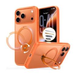 TORRAS Ostand Spin mocne stylowe etui iPhone 17 Pro MagSafe podstawka 360° (energy orange)