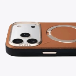 TORRAS QPro Leather etui skóra wegańska iPhone 17 Pro MagSafe podstawka 360 (amber brown)