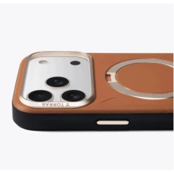 TORRAS QPro Leather etui skóra wegańska iPhone 17 Pro MagSafe podstawka 360 (ivory black)
