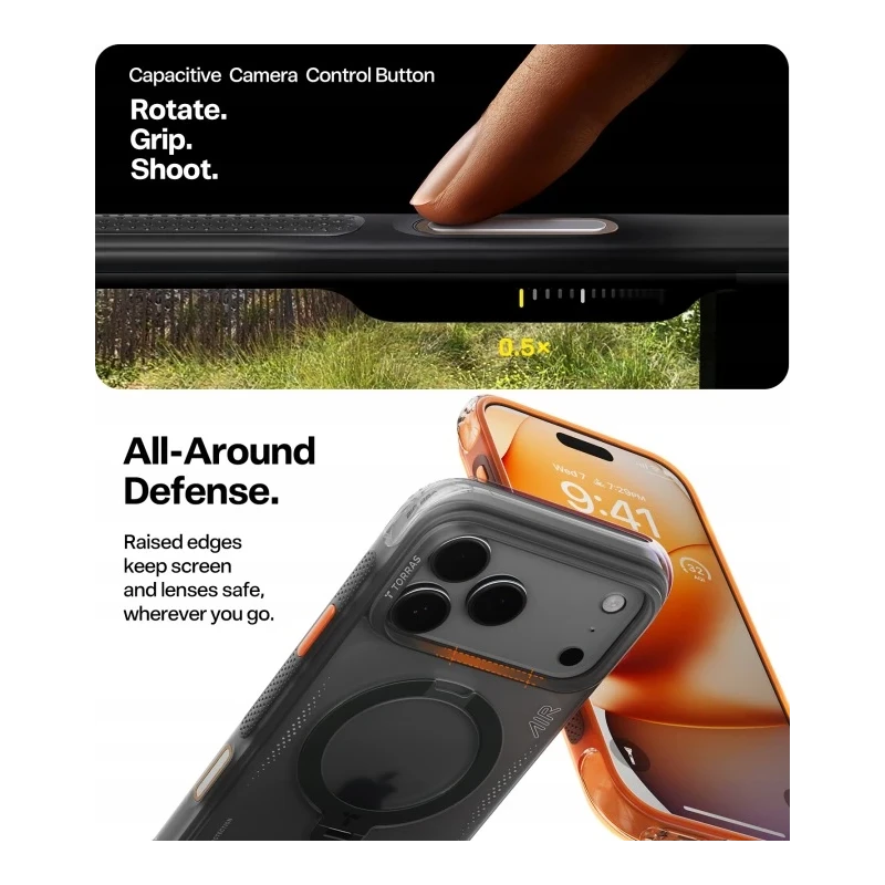 TORRAS Ostand Spin Air - etui do iPhone 17 Pro Max kompatybilne z MagSafe (shadow black)