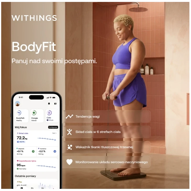 Withings BodyFit waga ze strefową analizą masy ciała metabolizmu oraz serca (black)
