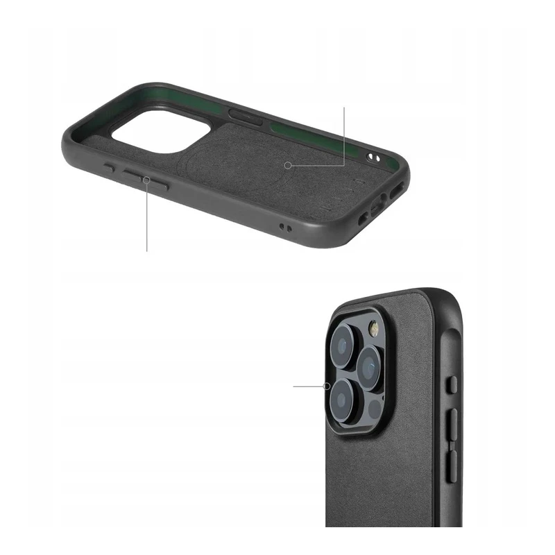 Mujjo Impact Case pancerne etui z skóry do iPhone 15 Pro MagSafe  (black)