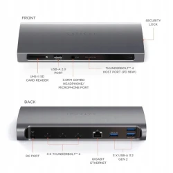 Satechi Thunderbolt 4 Dock - stacja dokująca (1x Thunderbolt 4 host port 96W, 3x Thunderbolt 4 15W, Gigabit ethernet, 3x USB-A