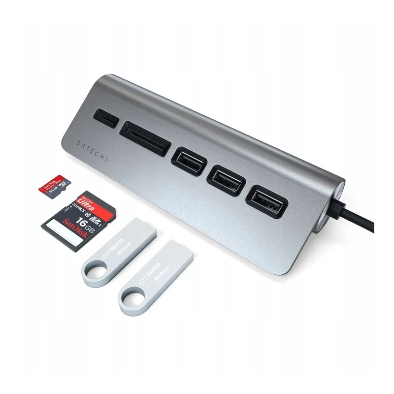 Satechi Aluminium - hub USB-C (czytnik kart micro/SD, 3x USB-A) (space gray)