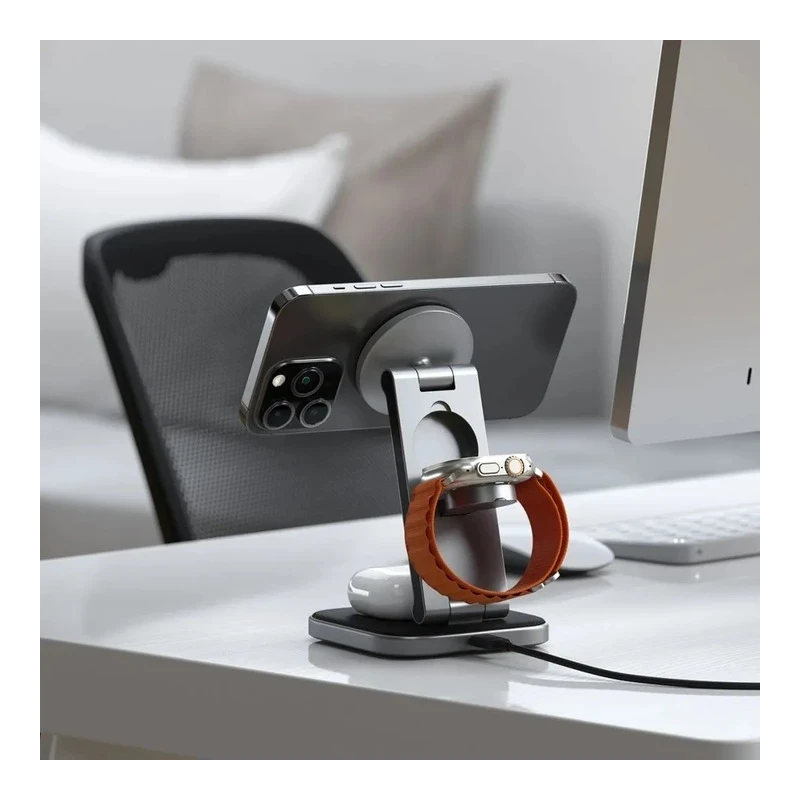 Satechi 3-in-1 Foldable Charging Stand - składana podstawka ładująca Qi2 do trzech urządzeń