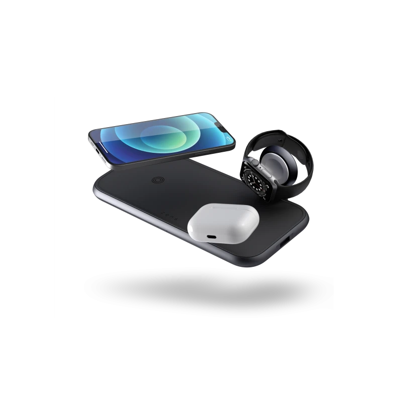 ZENS Aluminium 4w1 - ładowarka bezprzewodowa do dwóch urządzeń, USB oraz Apple Watch (black)