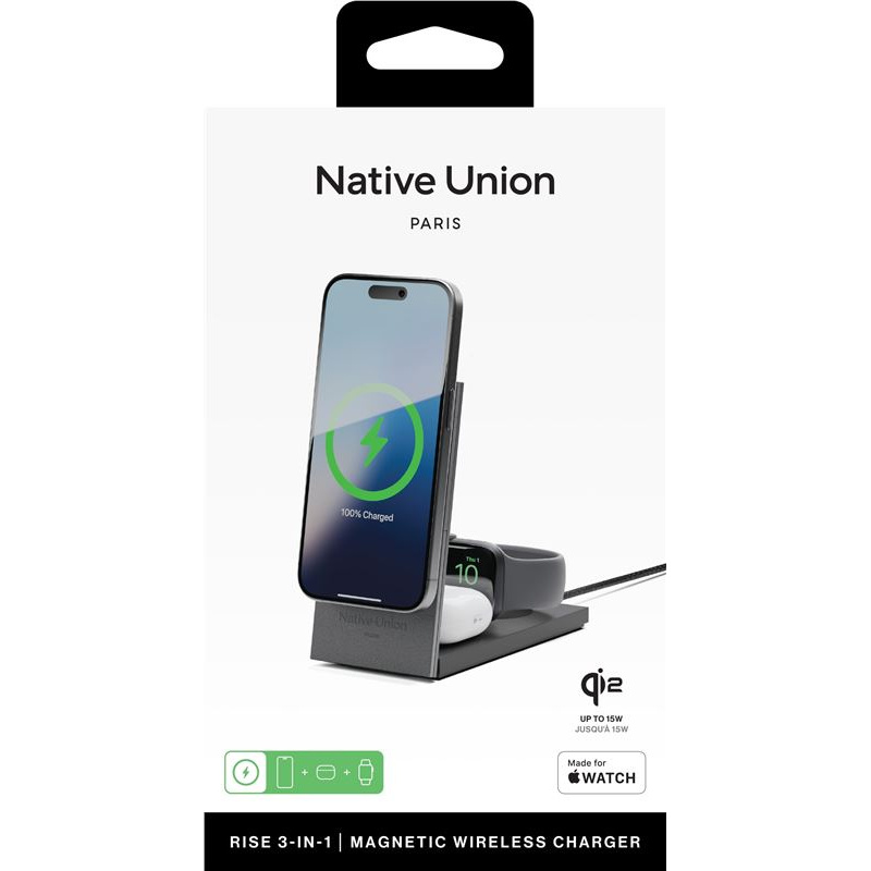 Native Union Rise 3w1 INT Qi2 szybka bezprzewodowa ładowarka 15W MagSafe