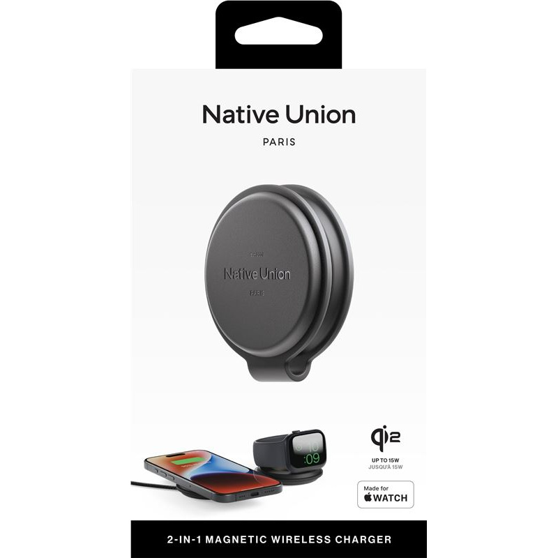 Native Union Voyage 2-in-1 Qi2 wireless charger, black