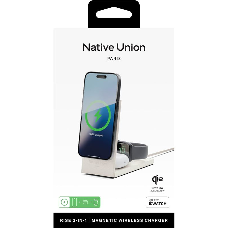 Native Union Rise 3-in-1 Qi2 wireless charger, sandstone