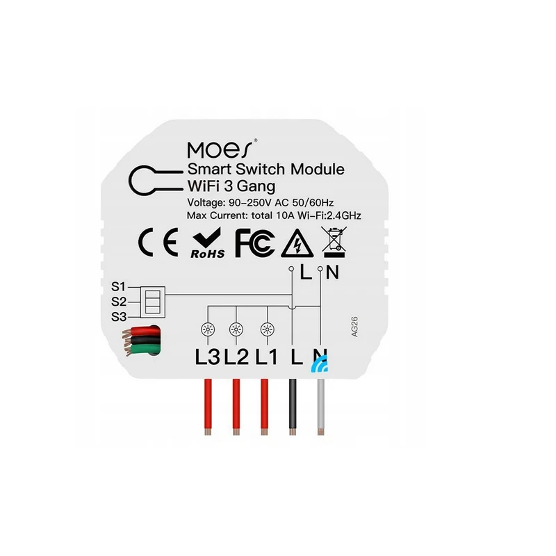 Przekaźnik Dopuszkowy 3-Kanałowy Wi-Fi Moes MS-104C Tuya