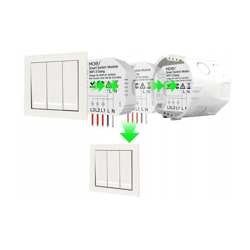 Przekaźnik Dopuszkowy 3-Kanałowy Wi-Fi Moes MS-104C Tuya