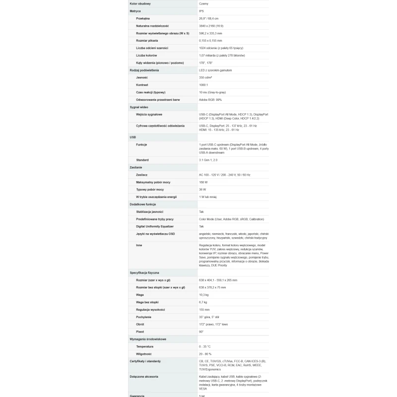 EIZO ColorEdge CS2740-BK -  monitor 27" 3840 x 2160, 4K, AdobeRGB 99%, kalibracja sprzętowa