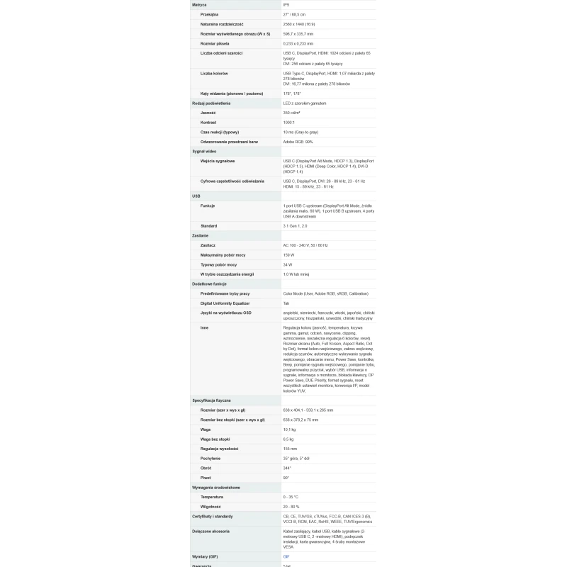 EIZO ColorEdge CS2731-BK - monitor 27", 2560 x 1440, QHD, AdobeRGB 99%, kalibracja sprzętowa