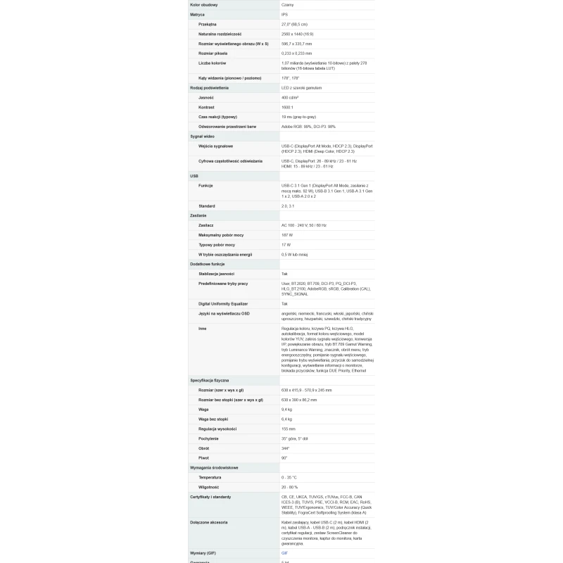 EIZO ColorEdge CG2700S - monitor 27", 2560 x 1440, QHD, AdobeRGB 99%, wbudowany kalibrator