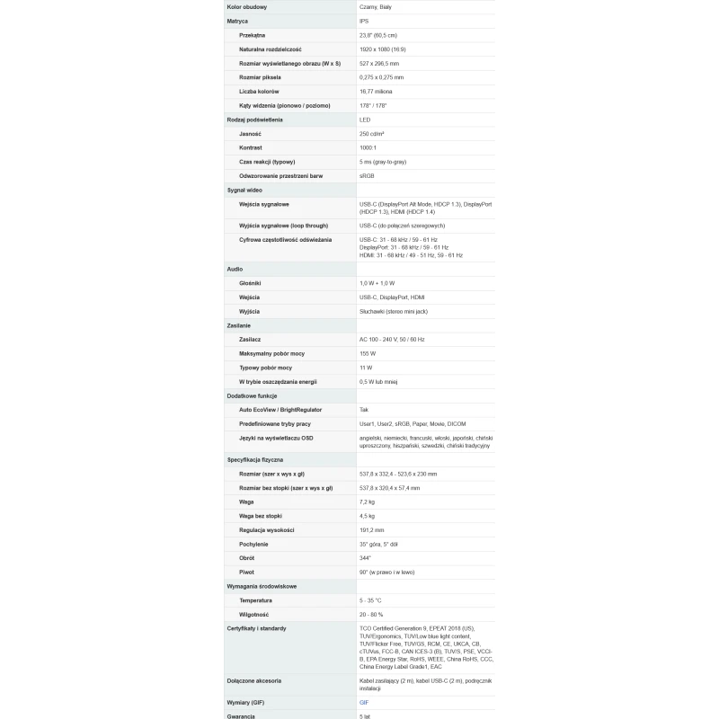 EIZO FlexScan EV2490-WT- monitor 23,8", 1920 x 1080, FullHD, 16:9 (biały)