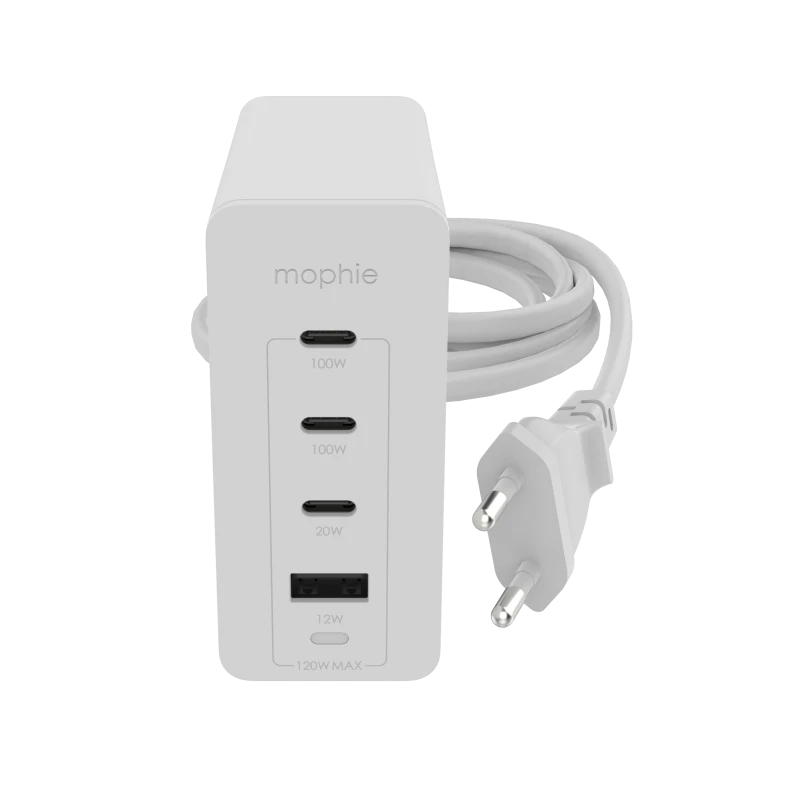 Mophie GaN speedport - ładowarka sieciowa 120W - 3 porty USB-C, 1 port USB-A (white)