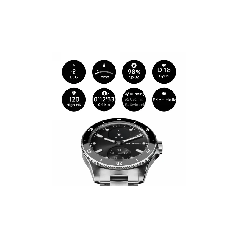 Zegarek Withings Nova smartwatch szafirowe szkło pomiarem tętna SPO2 EKG