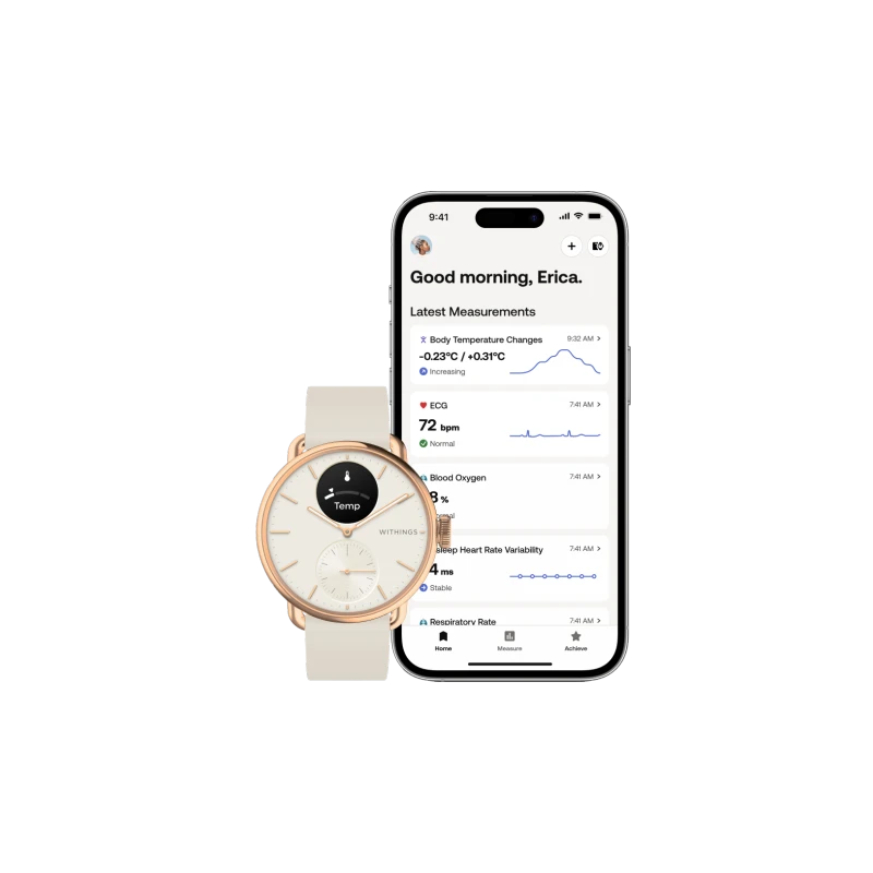 Withings Scanwatch 2 - zegarek z funkcją EKG, pomiarem pulsu i SPO2 oraz mierzeniem aktywności fizycznej i snu (38mm, rose gold)