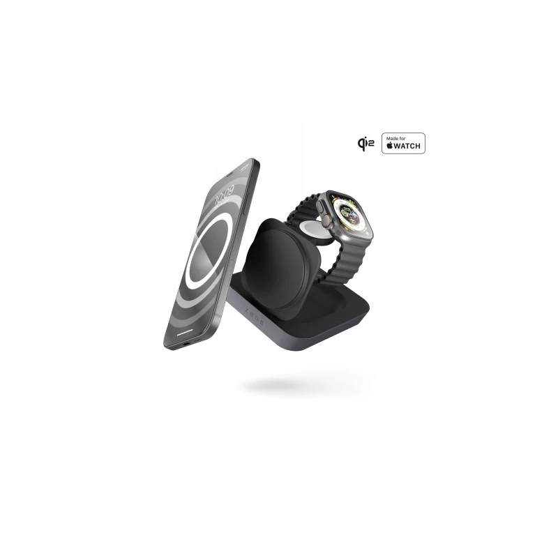 ZENS Nightstand Charger Pro 2 - ładowarka bezprzewodowa Qi2 15W do dwóch urządzeń kompatybilna z MagSafe (black)