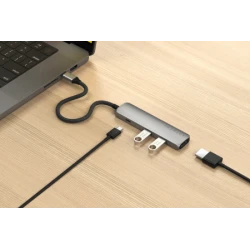Satechi 4-in-1 USB-C Slim Multiport Adapter 4K - aluminiowy adapter do urządzeń mobilnych USB-C (USB-C, 4K HDMI, 2x USB-A) (spac