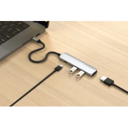 Satechi 4-in-1 USB-C Slim Multiport Adapter 4K - aluminiowy adapter do urządzeń mobilnych USB-C (USB-C, 4K HDMI, 2x USB-A) (silv