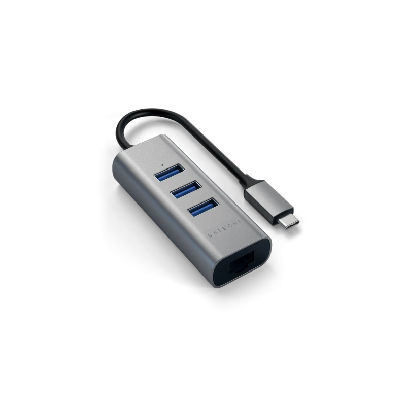Satechi Aluminium Hub 2in1 - aluminiowy Hub do laptopów i komputerów stacjonarnych USB-C (3x USB-A, Ethernet) (space gray)