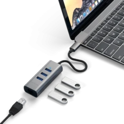 Satechi Aluminium Hub 2in1 - aluminiowy Hub do laptopów i komputerów stacjonarnych USB-C (3x USB-A, Ethernet) (space gray)