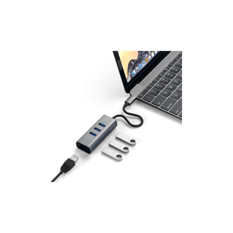 Satechi Aluminium Hub 2in1 - aluminiowy Hub do laptopów i komputerów stacjonarnych USB-C (3x USB-A, Ethernet) (space gray)