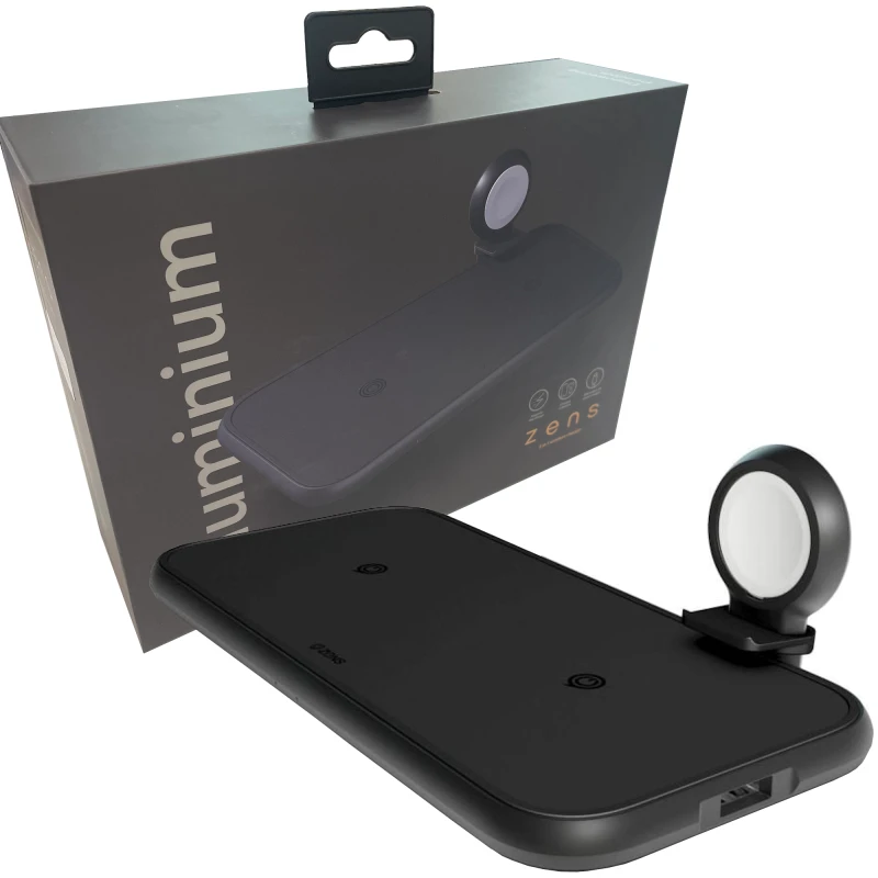 ZENS Aluminium 4w1 - ładowarka bezprzewodowa do dwóch urządzeń, USB oraz Apple Watch (black)