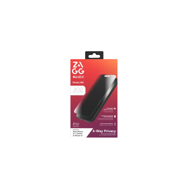 ZAGG InvisibleShield Glass Elite Privacy 360 - szkło prywatyzujące do iPhone 15/16 (4 kierunki)