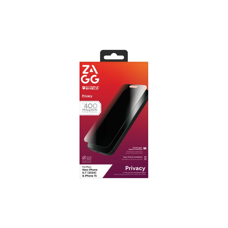 ZAGG InvisibleShield Glass Elite Privacy - szkło prywatyzujące do iPhone 15/16 (2 kierunki)