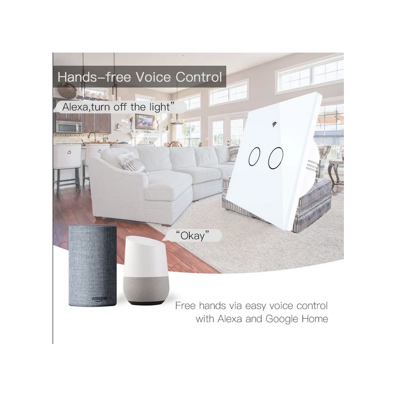 Tuya WiFi+RF Switch EU Type 2 Gang Live200-240V White MOES