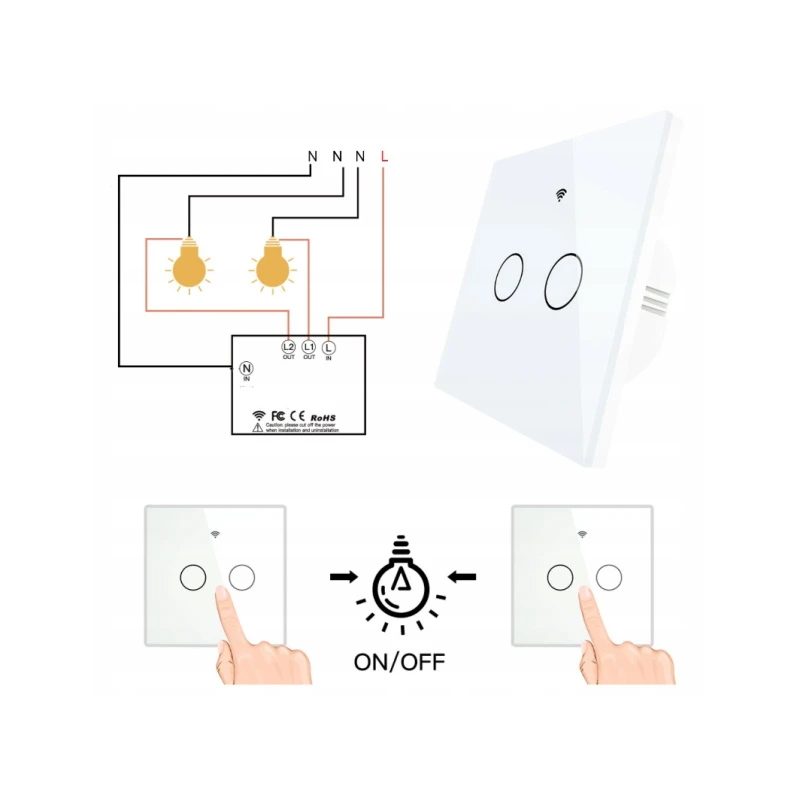 Tuya WiFi+RF Switch EU Type 2 Gang Live200-240V White MOES