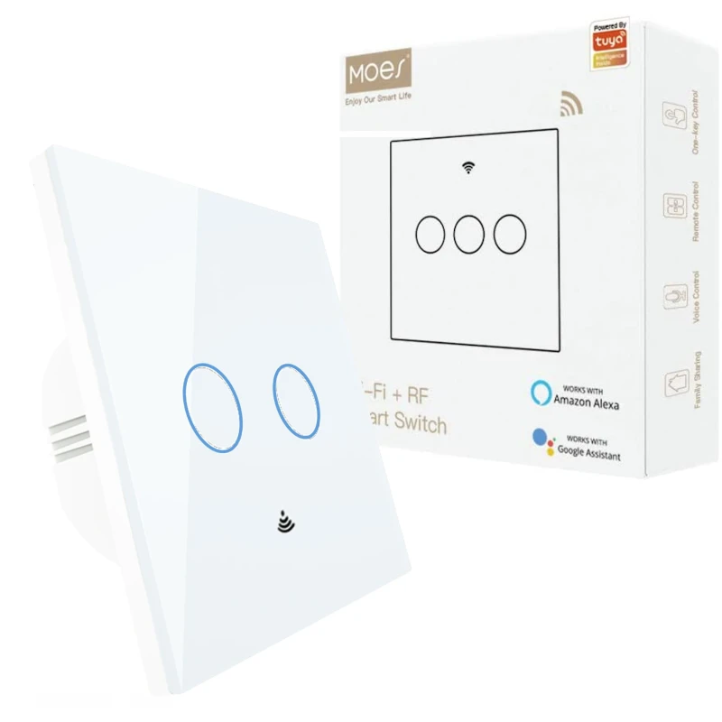 Tuya WiFi+RF Switch EU Type 2 Gang Live200-240V White MOES