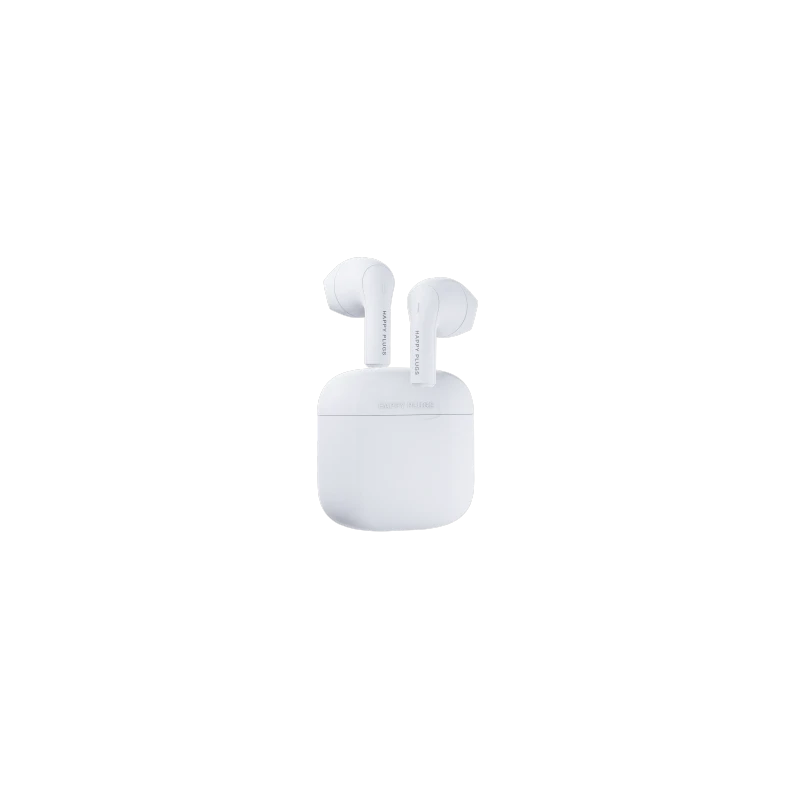 Happy Plugs Joy stylowe bezprzewodowe słuchawki douszne etui ładujące white