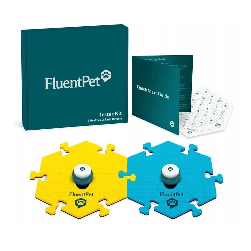 FluentPet - Basic Tester Kit - zestaw 2 przycisków z piankowymi matami i naklejkami do komunikacji z psem / kotem