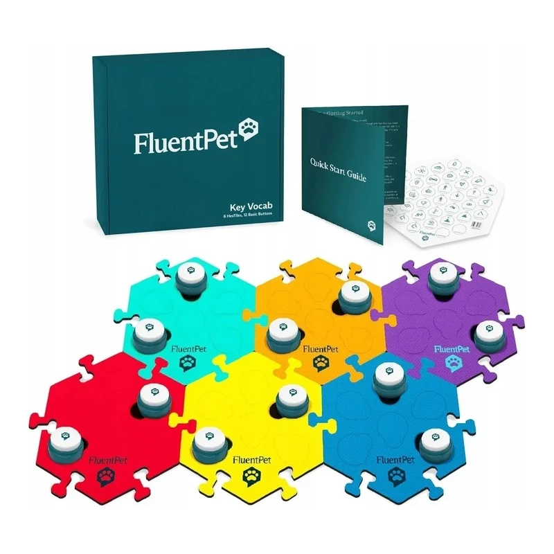 FluentPet - Basic Key Vocal Kit - zestaw 12 przycisków z piankowymi matami i naklejkami do komunikacji z psem / kotem