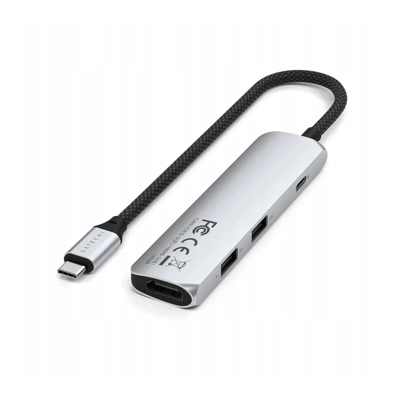 Satechi 4-in-1 USB-C Slim Multiport Adapter 4K - aluminiowy adapter do urządzeń mobilnych USB-C (USB-C, 4K HDMI, 2x USB-A) (silv