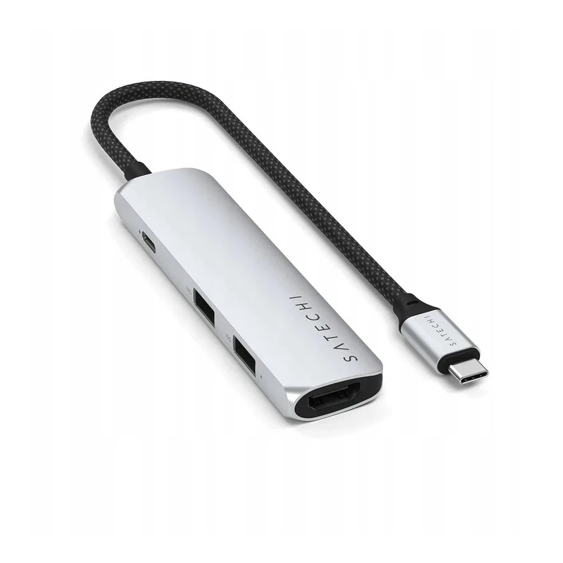 Satechi 4-in-1 USB-C Slim Multiport Adapter 4K - aluminiowy adapter do urządzeń mobilnych USB-C (USB-C, 4K HDMI, 2x USB-A) (silv