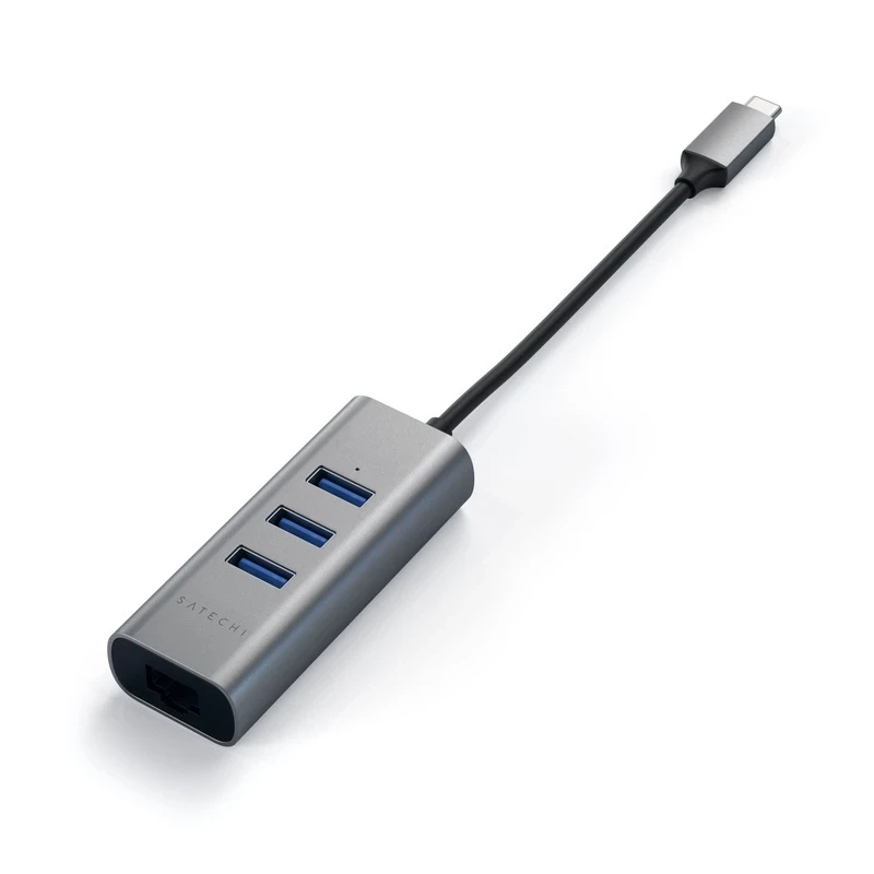 Satechi Aluminium Hub 2in1 - aluminiowy Hub do laptopów i komputerów stacjonarnych USB-C (3x USB-A, Ethernet) (space gray)