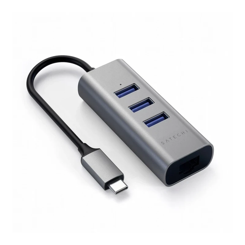 Satechi Aluminium Hub 2in1 - aluminiowy Hub do laptopów i komputerów stacjonarnych USB-C (3x USB-A, Ethernet) (space gray)